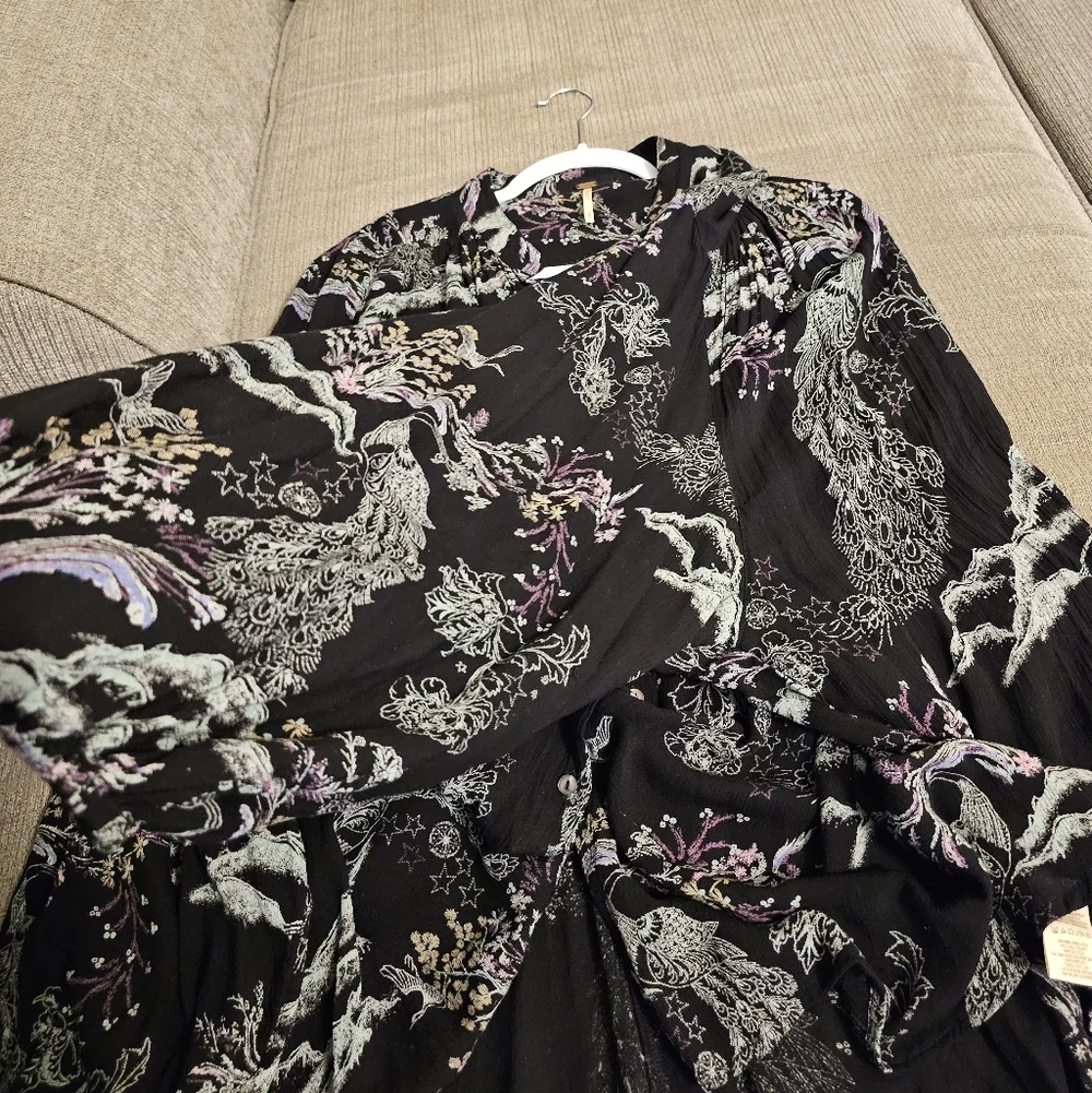 Free People Peacock Toile Floral Casual Button Boho Button Top Size XS - Picture 6 of 9
